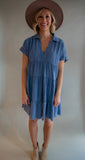 The Meredith Tiered Dress (Chambray)