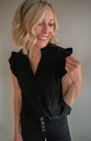 The Dixie Flutter Sleeve Top (Black)