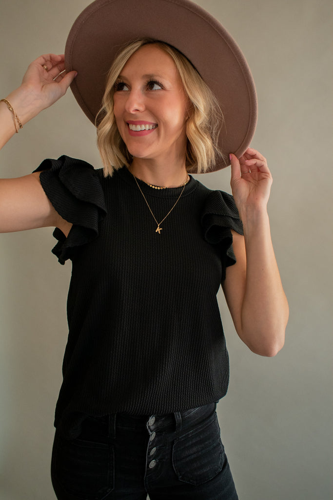 The Jessie Ribbed Top (Black)