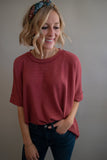 The Maddie Waffle Top (Maroon)
