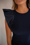The Mika Ribbed Flutter Sleeve Top (Navy)