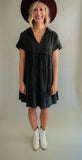 The Meredith Tiered Dress (Black Denim)