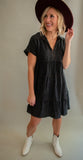 The Meredith Tiered Dress (Black Denim)