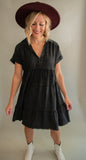 The Meredith Tiered Dress (Black Denim)