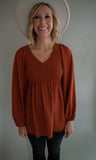 The Everly Smocked Top (Rust)
