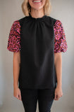 The Lonnie Embroidered Puff Sleeve Top (Black)