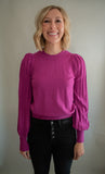The Keene Ribbed Sleeve Top (Magenta)