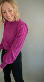 The Keene Ribbed Sleeve Top (Magenta)