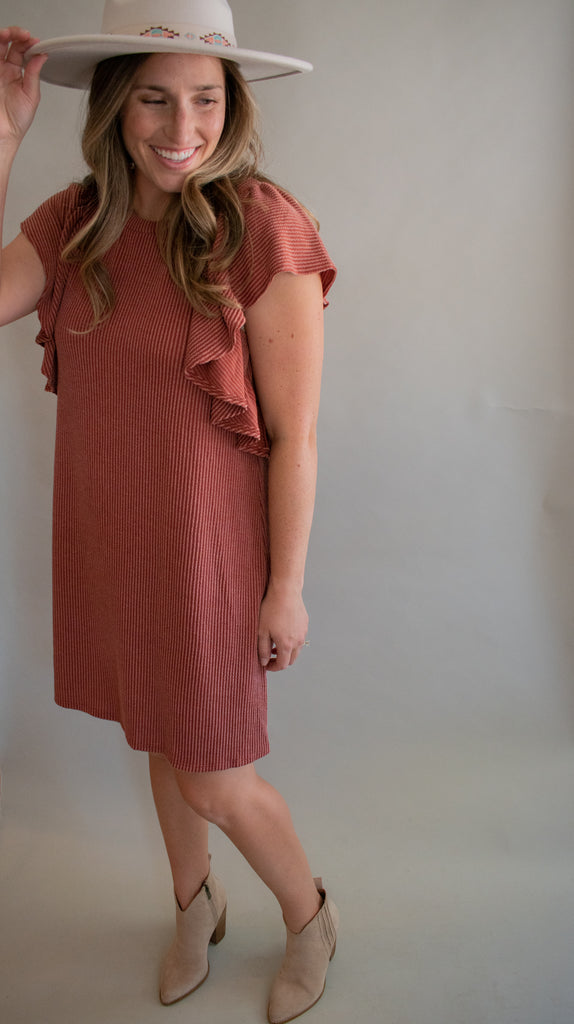 The Robison Ribbed Dress (Rust)