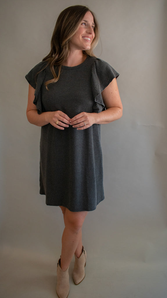 The Robison Ribbed Dress (Charcoal)