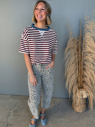 The Eleanor Striped Top (Wine)