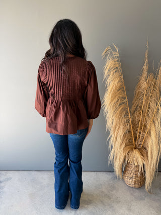 The Krysten Pleated Top (Brown)