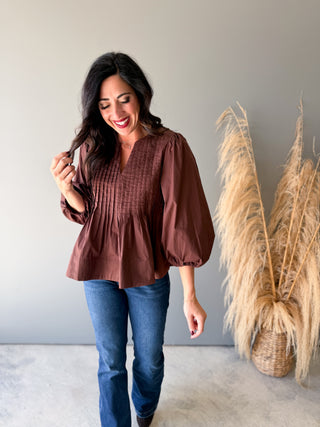 The Krysten Pleated Top (Brown)