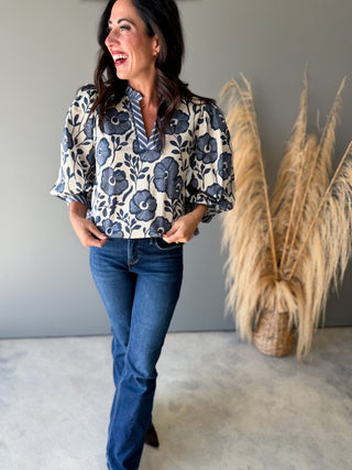 The Stowe Floral Top (Blue)