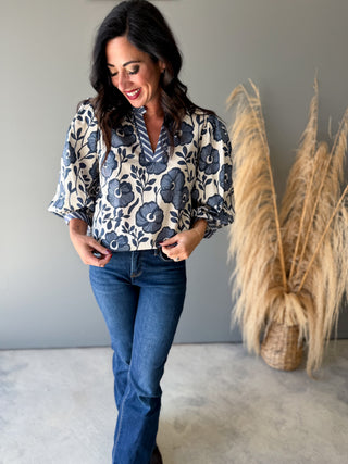 The Stowe Floral Top (Blue)