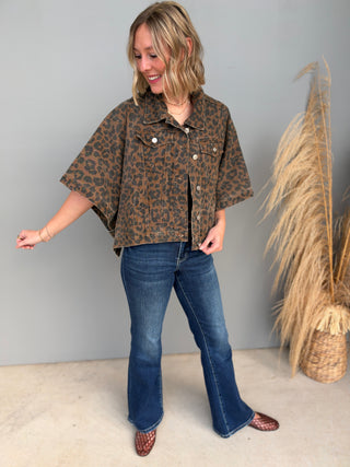 The Niera Leopard Denim Poncho