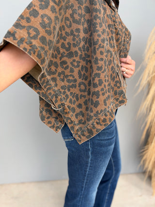The Niera Leopard Denim Poncho