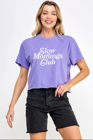 Slow Mornings Club Crop Tee (Purple)
