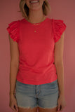 The Frannie Flutter Sleeve Top (Coral)