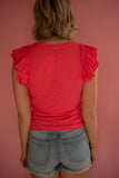 The Frannie Flutter Sleeve Top (Coral)
