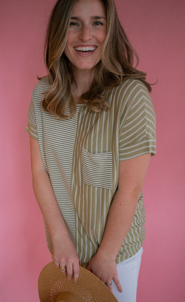 The Pier Striped Top (Olive)